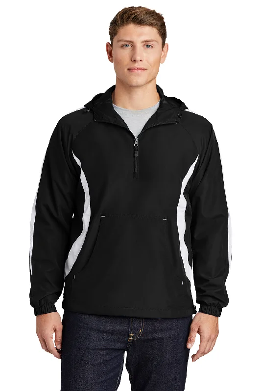 Sport-Tek Mens 1/4 Zip Hooded Jacket - Black/White