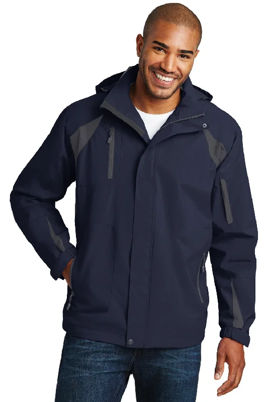 Port Authority Mens All Season II Waterproof Full Zip Hooded Jacket - True Navy Blue/Iron Grey