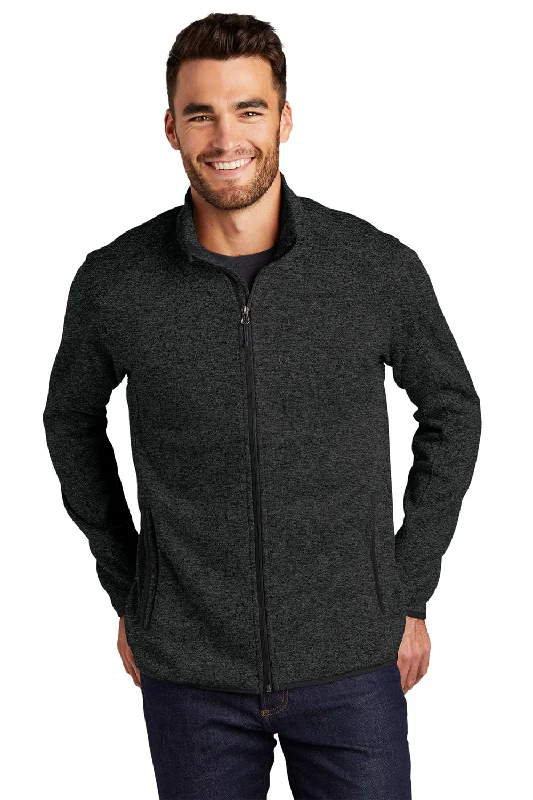 Port Authority Mens Full Zip Sweater Fleece Jacket - Heather Black