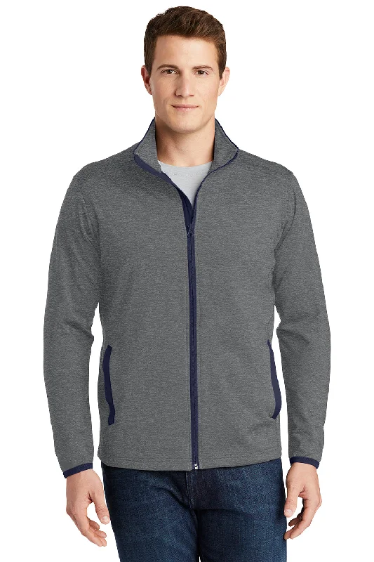 Sport-Tek Mens Sport-Wick Moisture Wicking Full Zip Jacket - Heather Charcoal Grey/True Navy Blue