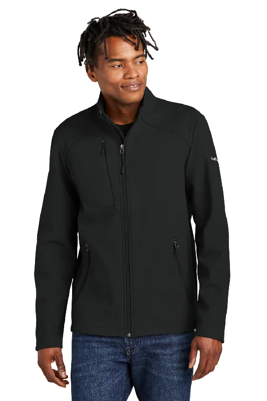 Eddie Bauer Mens Water Resistant Stretch Full Zip Soft Shell Jacket - Deep Black