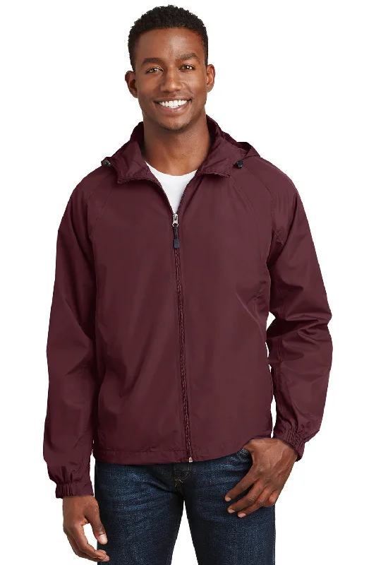 Sport-Tek Mens Water Resistant Full Zip Hooded Jacket - Maroon