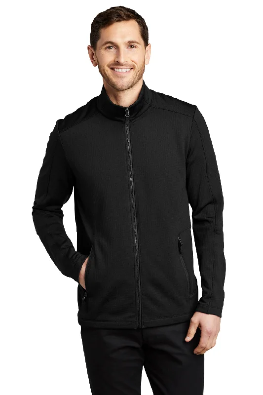 Port Authority Mens Grid Fleece Full Zip Jacket - Deep Black