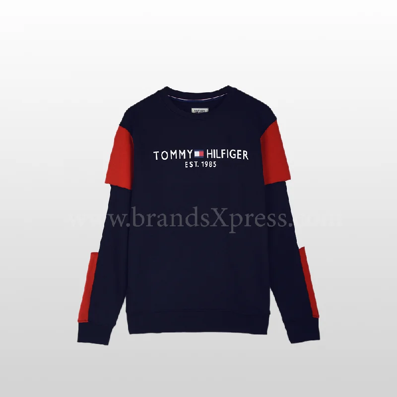 TMY Style Sleeve Navy Blue Terry Sweatshirt 10488