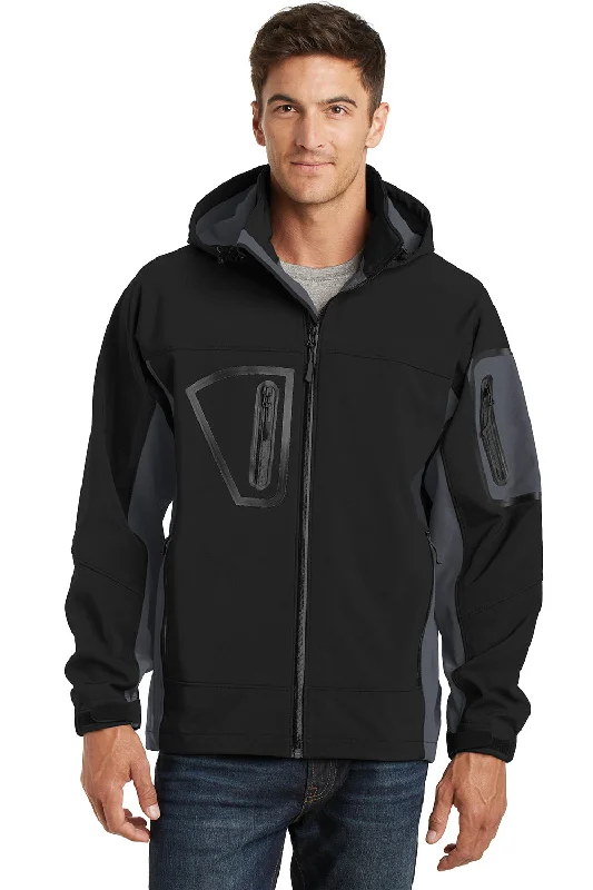 Port Authority Mens Waterproof Full Zip Hooded Jacket - Black/Graphite Grey