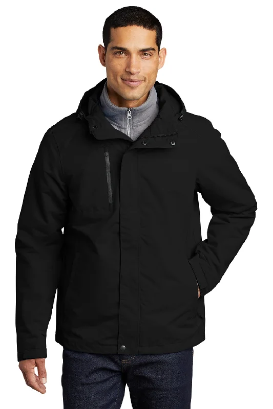 Port Authority Mens All Conditions Waterproof Full Zip Hooded Jacket - Black