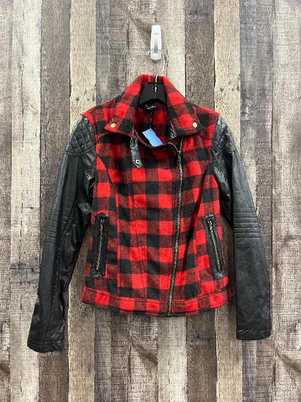 Jacket Moto By Aqua In Black & Red, Size: S