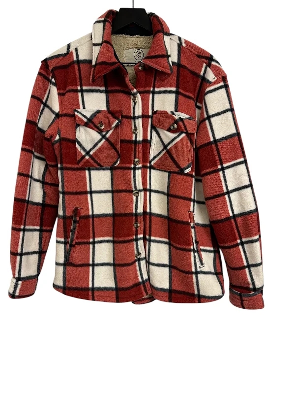 Jacket Shirt By Sage In Red & White, Size: S