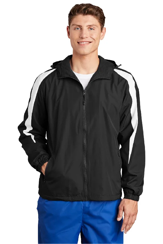 Sport-Tek Mens Full Zip Hooded Jacket - Black/White