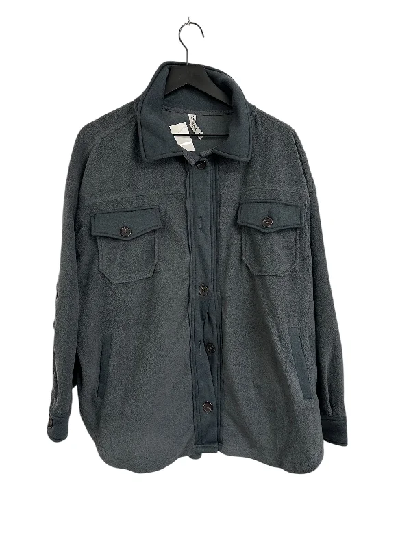 Jacket Shirt By Zenana Outfitters In Grey, Size: Xl