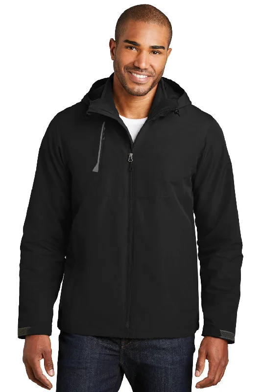 Port Authority Mens Merge 3-in-1 Wind & Water Full Zip Hooded Jacket - Deep Black