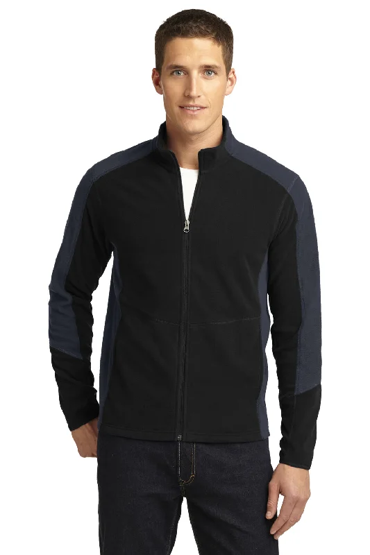 Port Authority Mens Full Zip Microfleece Jacket - Black/Battleship Grey - Closeout