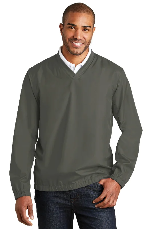 Port Authority Mens Zephyr Wind & Water Resistant V-Neck Wind Jacket - Steel Grey - Closeout