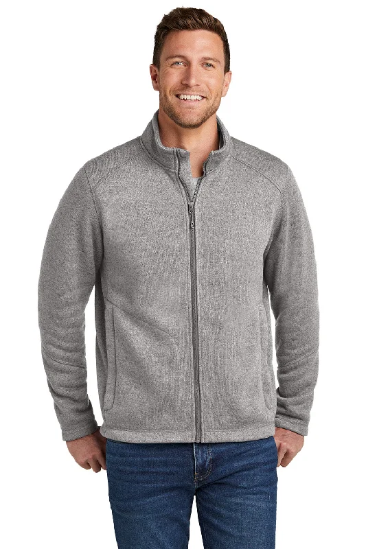 Port Authority Mens Arc Pill Resistant Sweater Fleece Full Zip Jacket - Heather Deep Smoke Grey - New