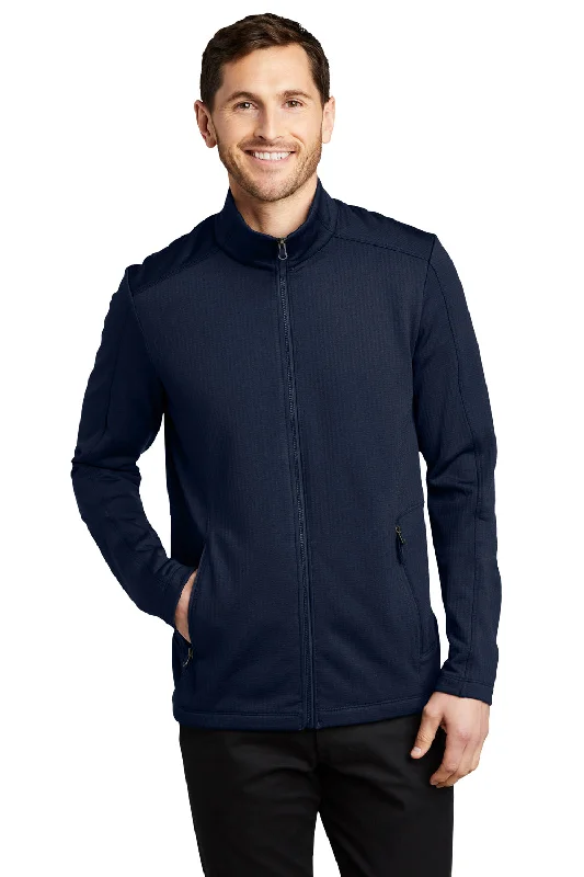 Port Authority Mens Grid Fleece Full Zip Jacket - River Navy Blue