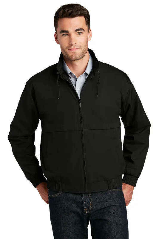 Port Authority Mens Classic Poplin Wind & Water Resistant Full Zip Jacket - Black - Closeout