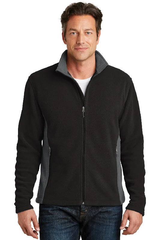 Port Authority Mens Full Zip Fleece Jacket - Black/Battleship Grey - Closeout