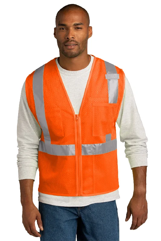 CornerStone Mens ANSI 107 Class 2 Mesh Zipper Vest - Safety Orange