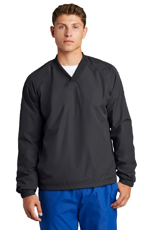 Sport-Tek Mens V-Neck Wind Jacket - Graphite Grey