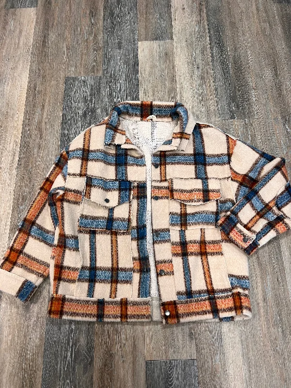 Jacket Shirt By Pol In Plaid Pattern, Size: L