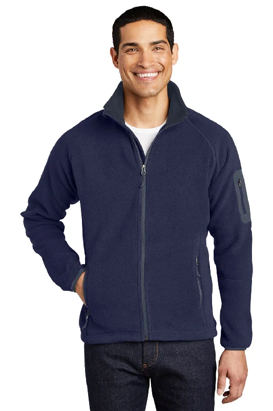 Port Authority Mens Full Zip Fleece Jacket - Navy Blue/Battleship Grey - Closeout