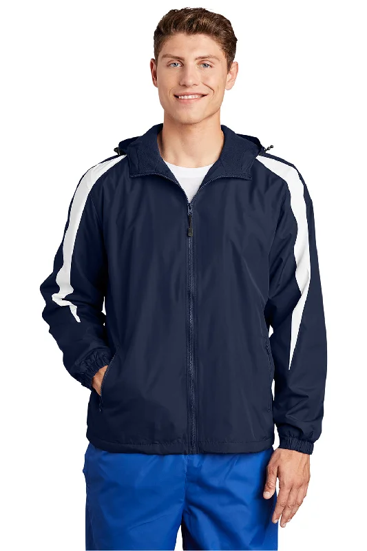 Sport-Tek Mens Full Zip Hooded Jacket - True Navy Blue/White