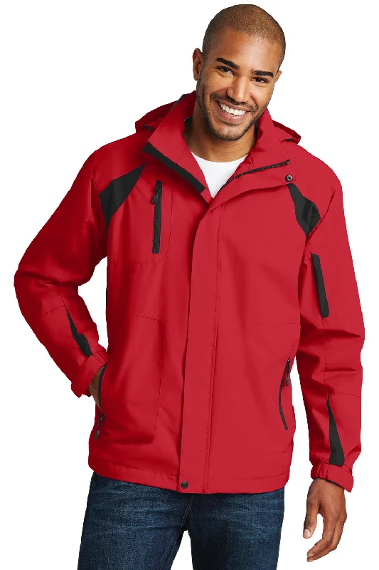 Port Authority Mens All Season II Waterproof Full Zip Hooded Jacket - True Red/Black