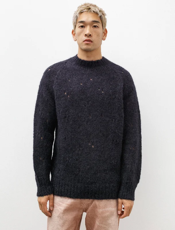 Needle Drop Raglan Navy Fuzzy Mohair Alpaca