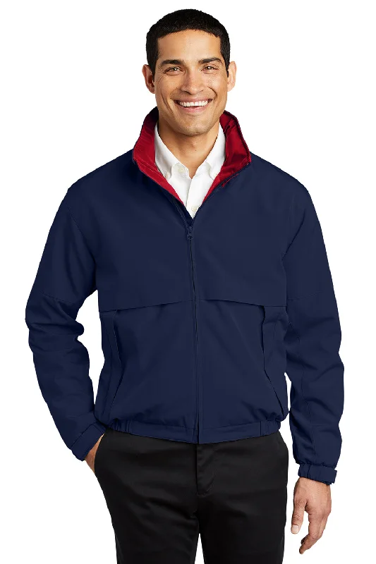 Port Authority Mens Legacy Wind & Water Resistant Full Zip Hooded Jacket - Dark Navy Blue/Red