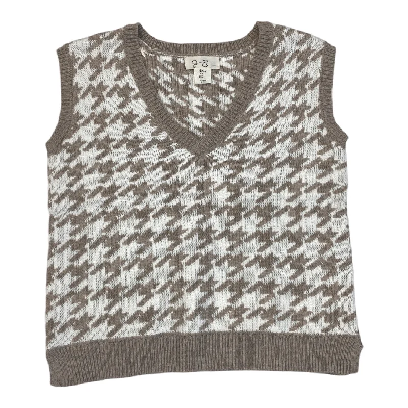 Vest Sweater By Jessica Simpson In Brown & White, Size: M