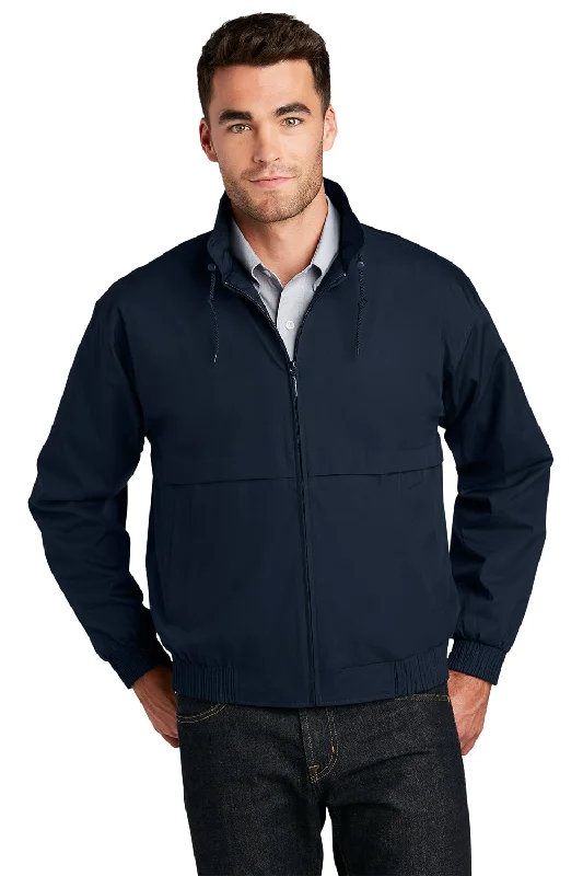 Port Authority Mens Classic Poplin Wind & Water Resistant Full Zip Jacket - Dark Navy Blue - Closeout