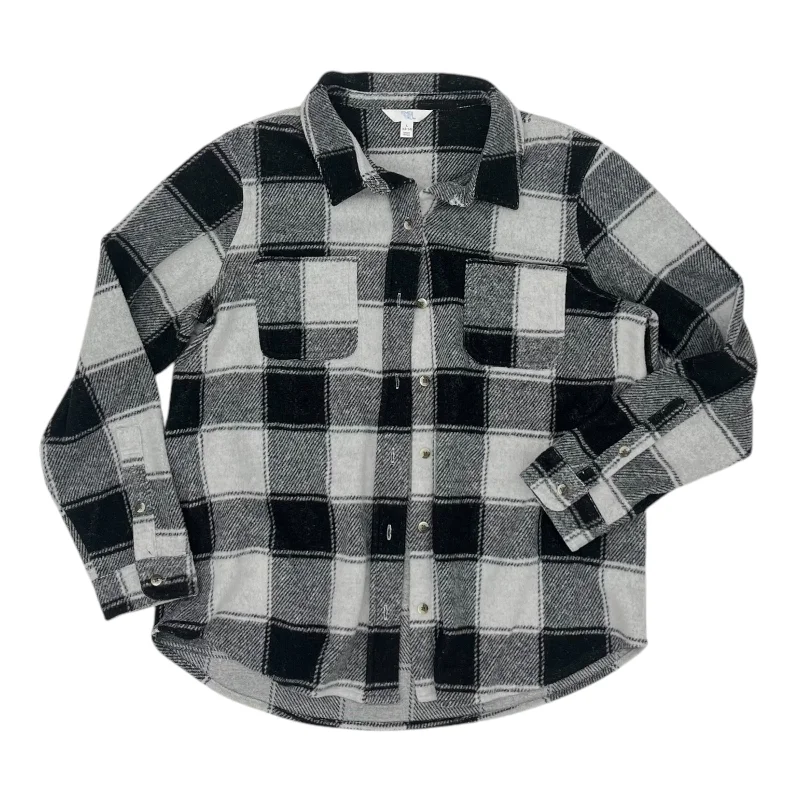 Jacket Shirt By Time And Tru In Black & Grey, Size:L