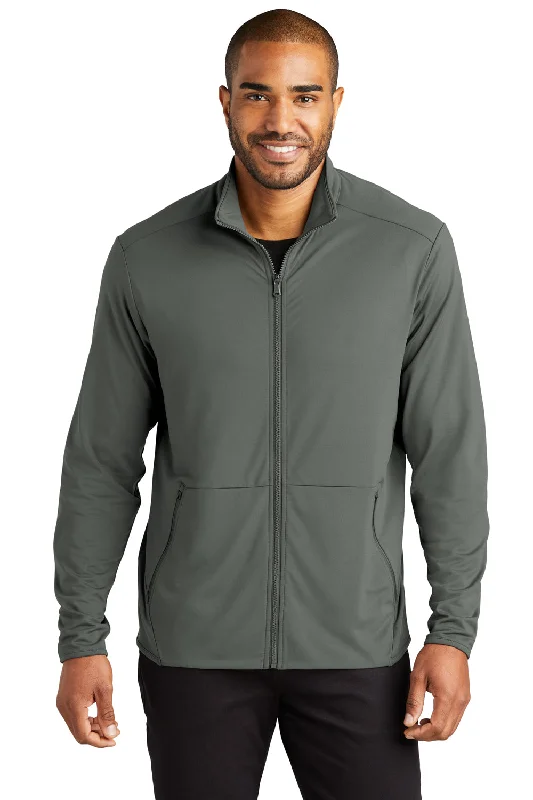 Port Authority Mens Accord Stretch Fleece Moisture Wicking Full Zip Jacket - Pewter Grey