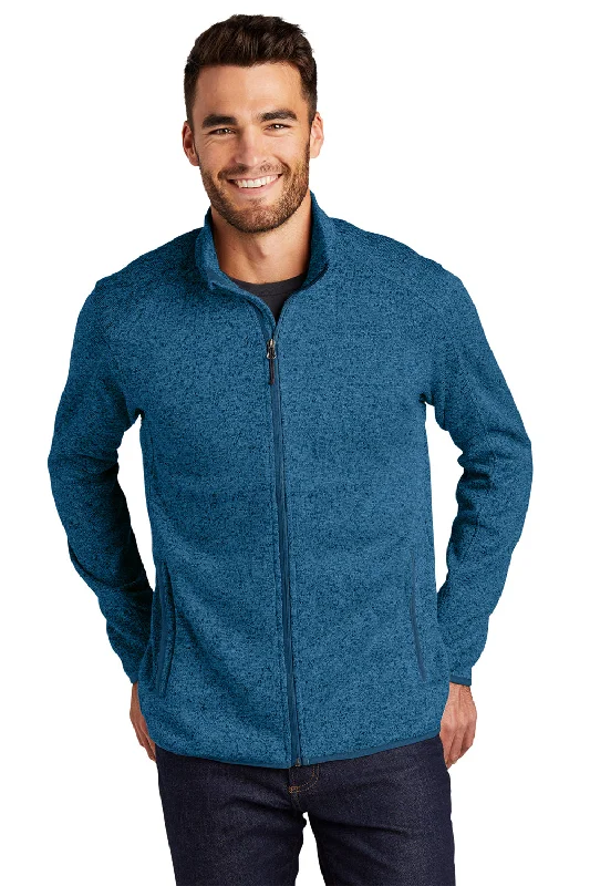 Port Authority Mens Full Zip Sweater Fleece Jacket - Heather Medium Blue