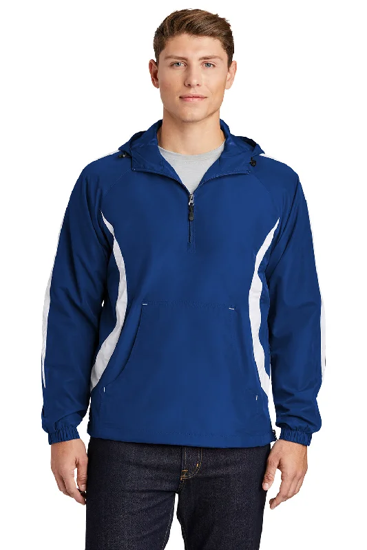 Sport-Tek Mens 1/4 Zip Hooded Jacket - True Royal Blue/White