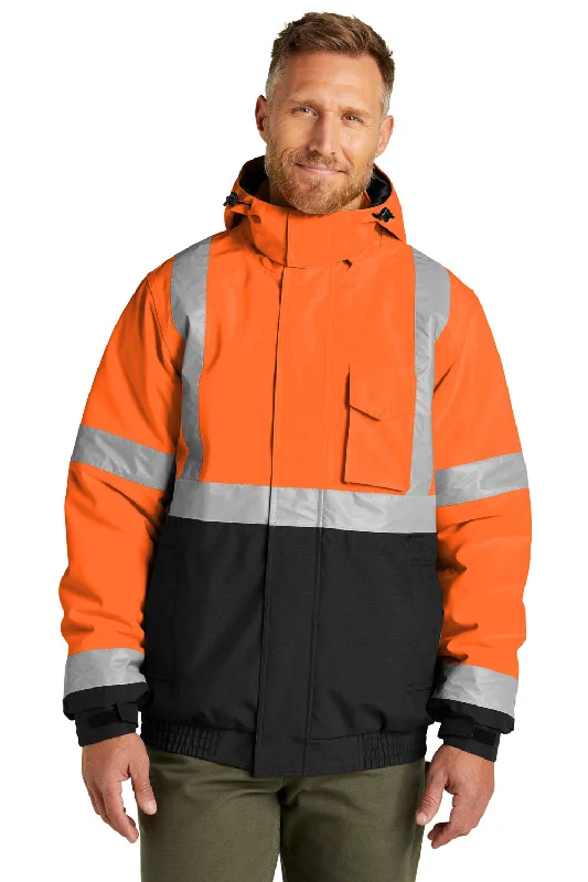 CornerStone Mens Enhanced Visibility Waterproof Full Zip Hooded Jacket - Safety Orange