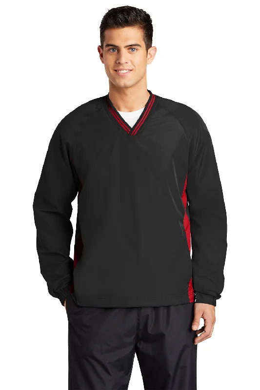 Sport-Tek Mens Water Resistant V-Neck Jacket - Black/True Red