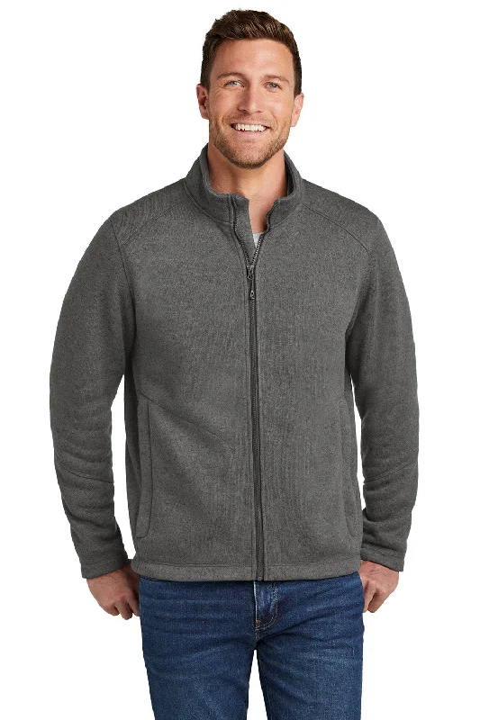 Port Authority Mens Arc Pill Resistant Sweater Fleece Full Zip Jacket - Heather Smoke Grey - New