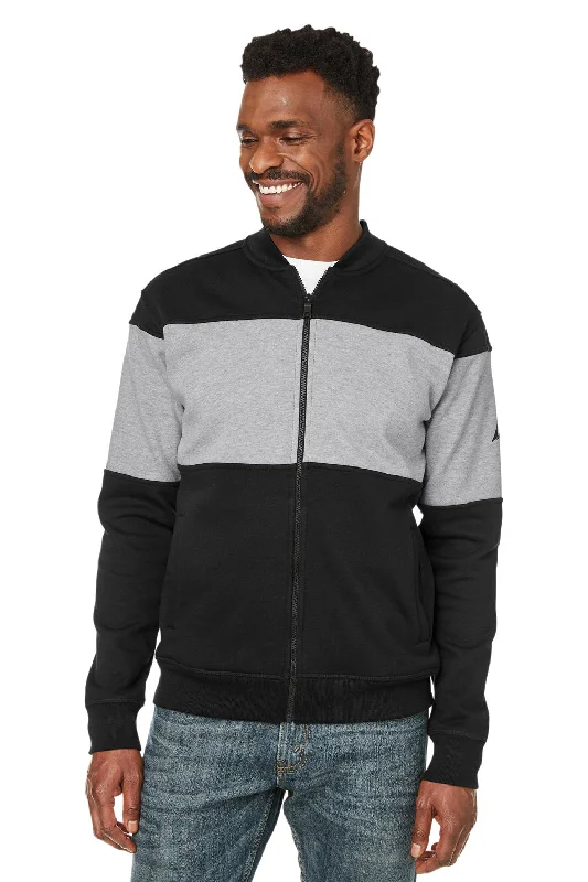 Nautica Mens Anchor Bomber Full Zip Fleece Jacket - Black/Heather Oxford Grey