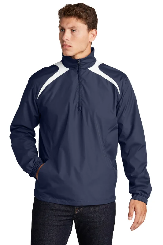 Sport-Tek Mens Water Resistant 1/4 Zip Wind Jacket - True Navy Blue/White