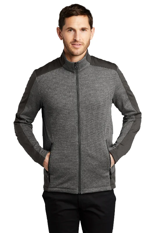 Port Authority Mens Grid Fleece Full Zip Jacket - Heather Smoke Grey/Smoke Grey