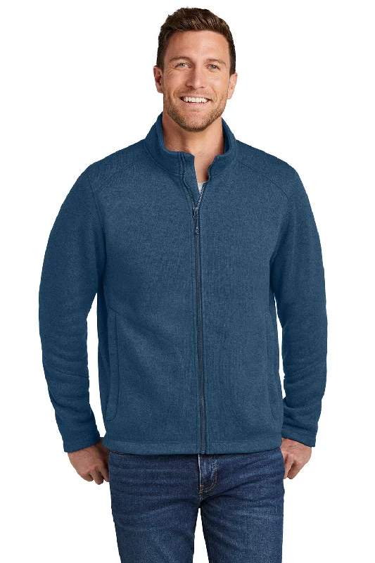 Port Authority Mens Arc Pill Resistant Sweater Fleece Full Zip Jacket - Heather Insignia Blue - New