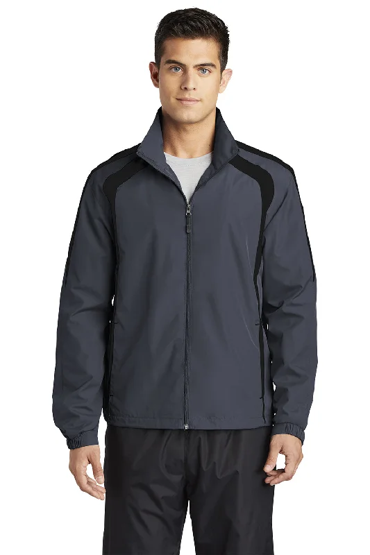 Sport-Tek Mens Water Resistant Full Zip Jacket - Graphite Grey/Black