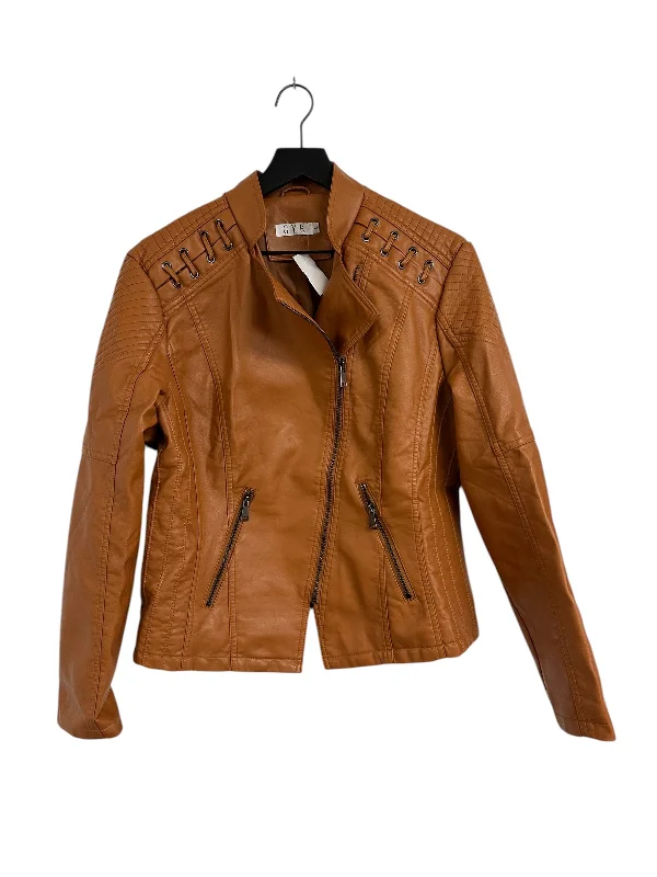 Jacket Moto By Clothes Mentor In Tan, Size: L