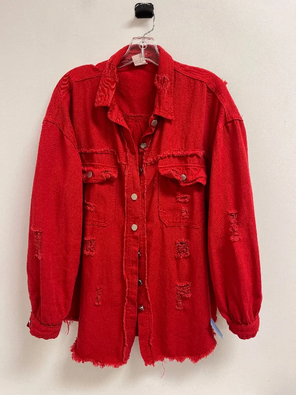 Jacket Denim By Clothes Mentor In Red, Size: Xl