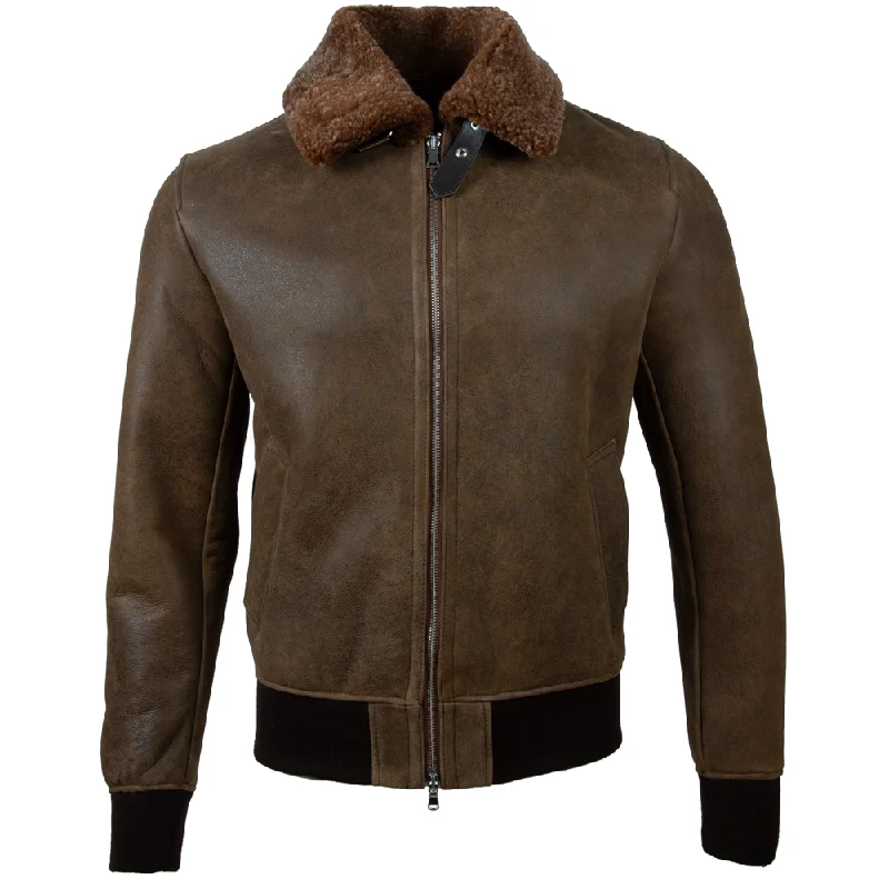 FE79 Men's Shearling Bomber Jacket - Brown/Arctic Gold Fur