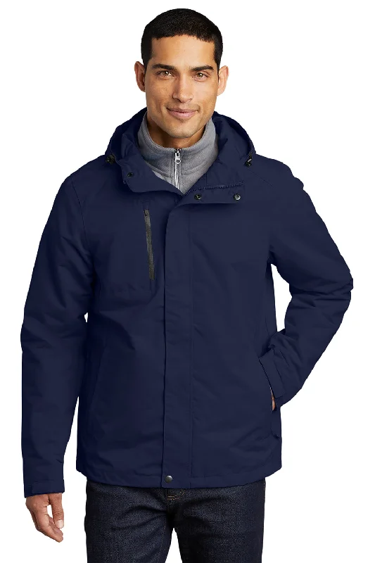 Port Authority Mens All Conditions Waterproof Full Zip Hooded Jacket - True Navy Blue