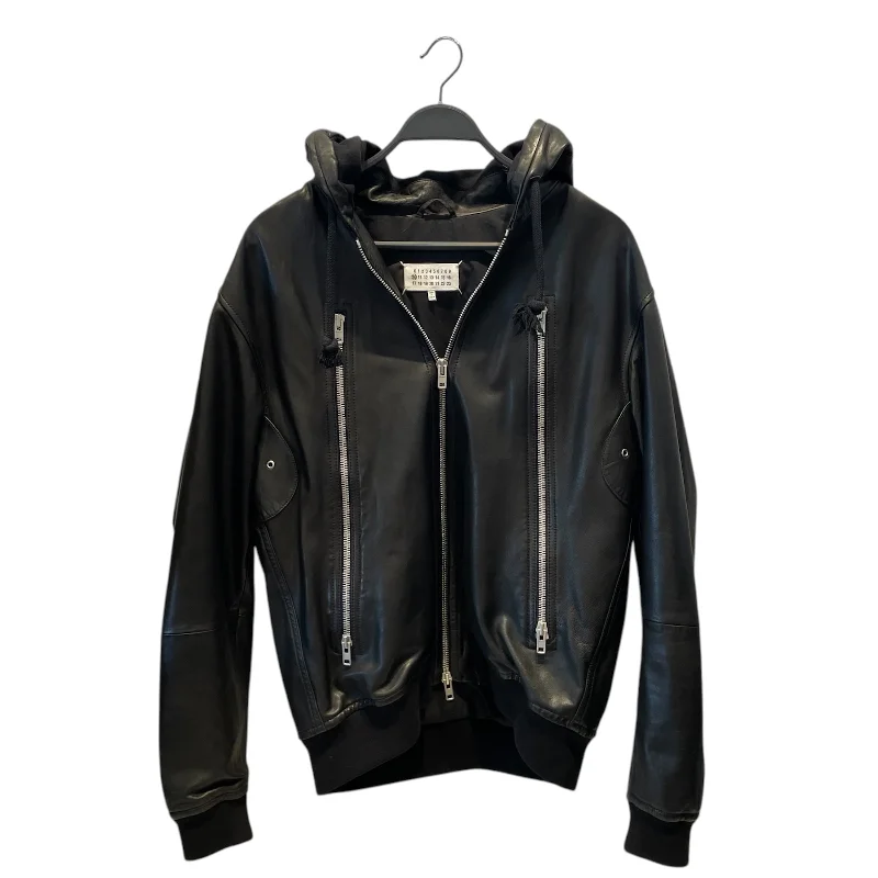 Maison Margiela/Leather Jkt/52/Leather/BLK/HOODED SPORT JACKET