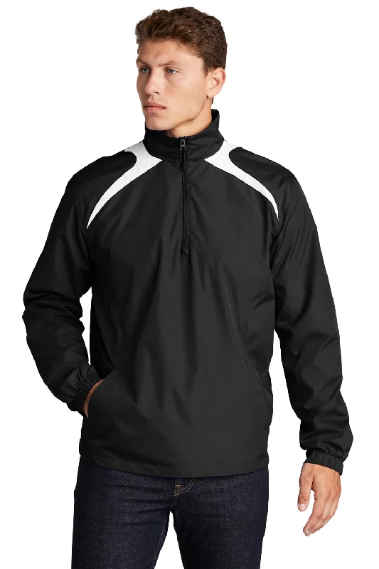 Sport-Tek Mens Water Resistant 1/4 Zip Wind Jacket - Black/White