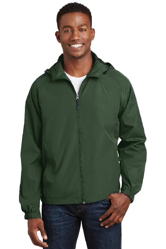 Sport-Tek Mens Water Resistant Full Zip Hooded Jacket - Forest Green